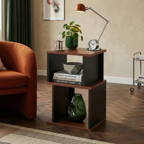Mesa auxiliar Trond con estante 50x33x29cm - Negro/Nogal [en.casa] (1/5)