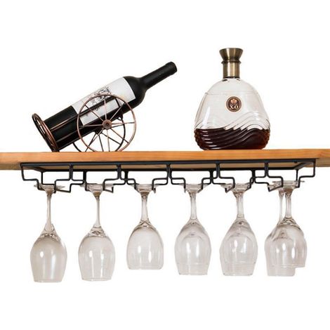 Haloyo – Support de rangement pour verres en métal inoxydable – 6 rangées pour 12 à 18 tasses – Dimensions 60 x 22,5 x 5,5 cm – Installation facile sous armoires (1/5)