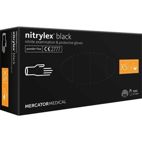 Guantes de nitrilo, 100 unidades / Negros / Talla: 6 - XS / Nitrylex Negro