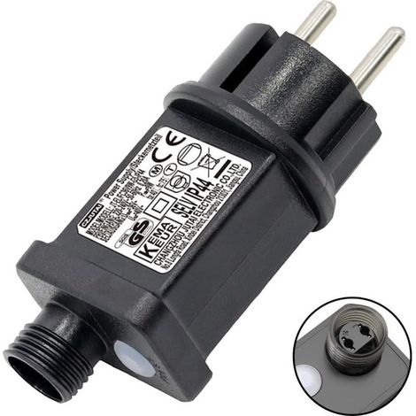 Luz intermitente para guirnaldas de luces de 31 V y 6 W con clasificación IP44, enchufe impermeable con 9 modos y temporizador para iluminación de jardín. (1/4)