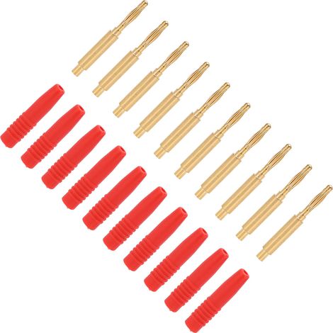 10 Stück vergoldete Bananenstecker, 2 mm Stecker, isolierte Metallstecker mit Gehäuse für Prüfgeräte, Rot (1/5)