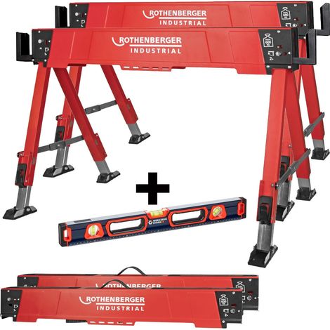 ROTHENBERGER Industrial DUO Caballete de trabajo plegable + Nivel de burbuja WS24 Premium 60 cm - 1500005801