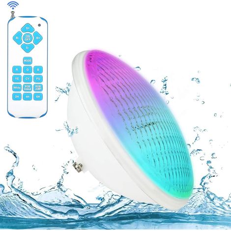 Lampe Piscine, PAR56 Eclairage Piscine LED Projecteur Piscine RVB avec Télécommande, 20W Lumière Piscine Etanche, Ampoule Piscine 12V AC/DC, 12 Modes D'éclairage, Timing 2/4/6H Pool Light