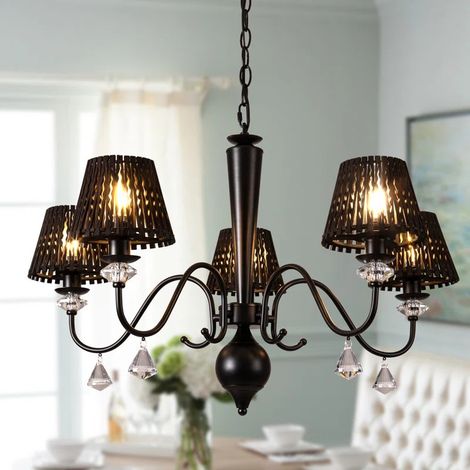5-Light Dimmable Classic Crystal Chandelier, Traditional Black Chandelier with Crystal Accents for Dining Room & Living Room (1/5)