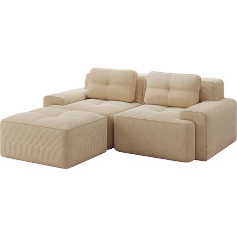 Divano modulare L a 2 posti in velluto a coste beige con ottomana MODENUIT (1/5)