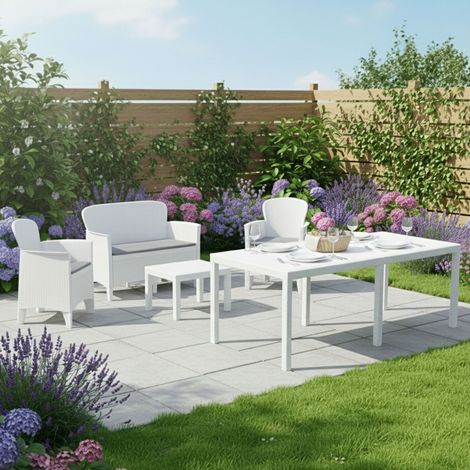 Set de Jardín Domaso, Sofá Exterior 4 Plazas, Mesa 10 Plazas, Mesita Hecho en Italia, Resistente al Agua (1/4)