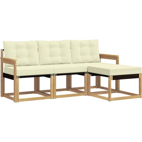 Outdoor Sofa Set with Cushion 4 pcs White and Cream vidaXL