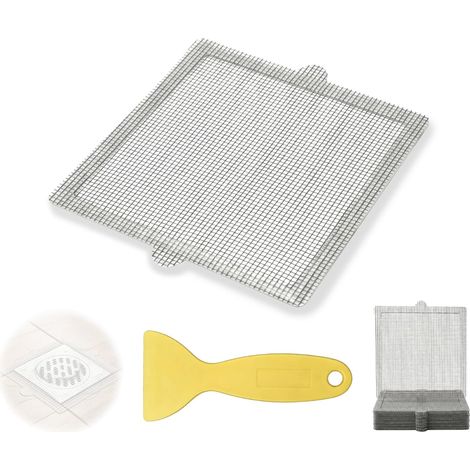 Attrape-Cheveux Douche, Lot de 40 Filtres Autocollants Jetables 15x15cm, Adhésif Flexible pour Caniveau Douche, Cuisine, Salle De Bain (1/5)