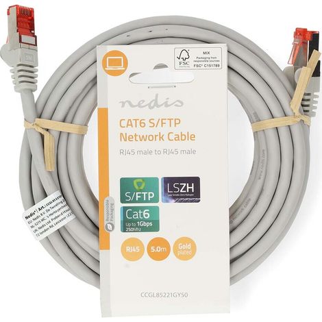 Nedis CAT6-Netzwerkkabel / RJ45 Stecker / RJ45 Stecker / S/FTP / 5.00 m / Rund / LSZH / Grau / Label