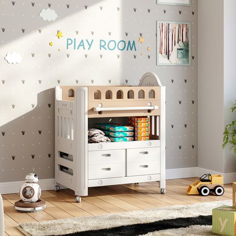Mobile Baby Diaper Changing Table with 4 Drawers and Storage Shelf (1/2)