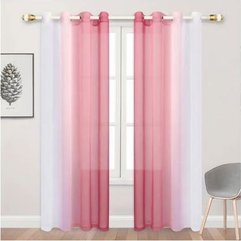 Rideaux en tulle translucide dégradé rose-blanc, avec anneaux métalliques, élégants pour chambre à coucher et salon, dimensions 132 × 213 cm, comprenant 2 pièces