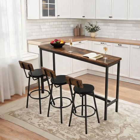 Table de bar industrielle avec 3 tabourets en PU brun riche (1/5)