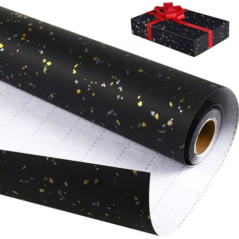1 rouleau papier cadeau noir, kraft luxueux doré à froid, 43 cm x 10 m, emballage recyclé pour Noël et toutes occasions (1/5)