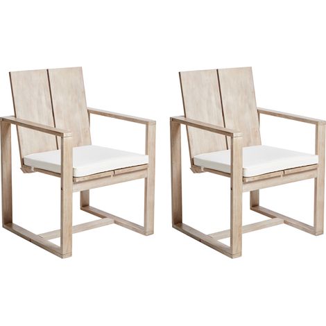 Conjunto de 2 sillas de jardín de madera de acacia rústica con reposabrazos madera clara Azzanello