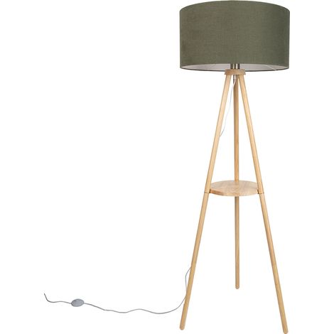 QAZQA Wooden Tripod Floor Lamp with Green Shade 50cm - Lou