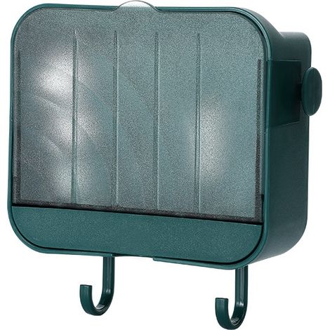 Porte-savon mural avec couvercle anti-poussière, distributeur de savon mural à fixation par clous pour salle de bain, porte-savon, vert, 12,5 x 4,6 x 11 cm (1/5)