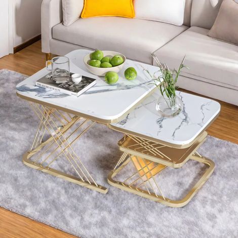 Set di 2 tavolini quadrati impilabili, con robusta base in metallo, mobili moderni per il soggiorno