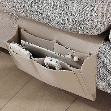 Filz-Aufbewahrungstasche mit Taschen für Bett, Sofa oder Schreibtisch – Hängender Organizer für Handy und Zeitschriften-Beige (1/5)