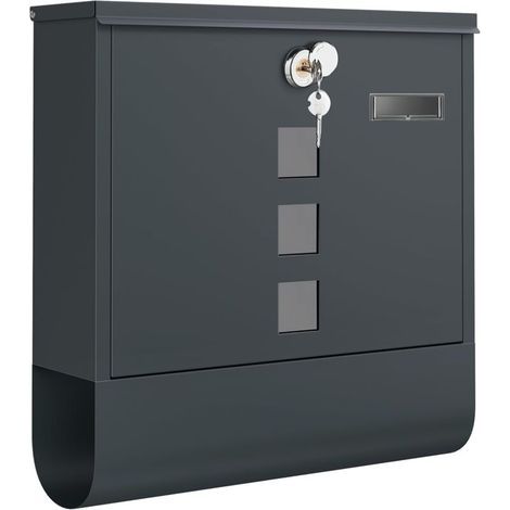 Boîte aux Lettres Murale, avec Serrure avec Couvercle Rotatif, Fenêtre de Visualisation, Porte-nom, Compartiment à Journaux, Montage Facile, 9.5 x 30.5 x 33.3 cm, Gris Anthracite (1/4)