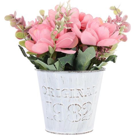 1 Set künstliche Seidenblumen, künstliche Wildblumen im Topf, Tischdekoration – 11 x 11 x 19 cm – Rosa (1/4)