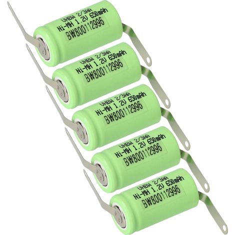 vhbw 5x Batería reemplaza 2/3AA  para modelismo (650mAh, 1,2V, NiMH, verde, con terminal soldadura (Z)) (1/5)