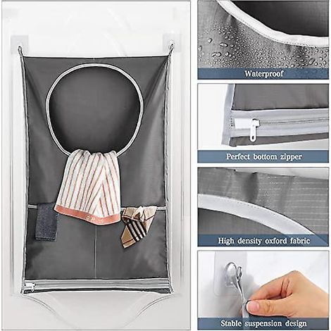 sac Linge Suspendu Gris, Sac De Rangement Panier Linge Suspendu Pour Armoire Dortoir Salle De Bain (1/4)