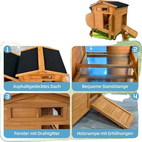 Hühnerstall, Holz, Höhe - 48 Zoll, Breite - 30 Zoll, Tiefe - 60 Zoll, Geeignet für bis zu 6 Hühner (1/5)