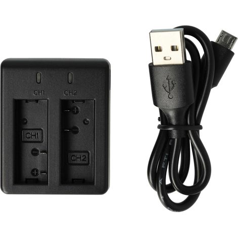 vhbw Dual Micro-USB Ladegerät kompatibel mit VTIN Action Camera Kamera - Ladeschale + Micro-USB Kabel Ladeanzeige (1/5)