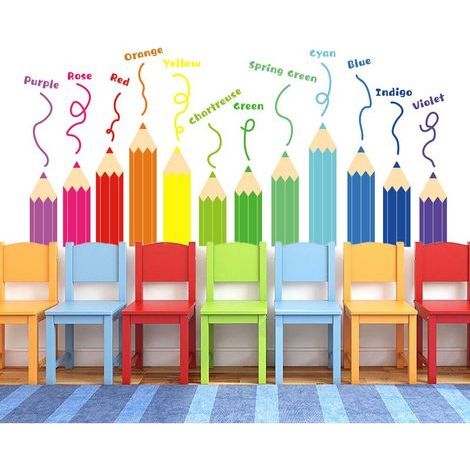 Stickers Muraux Crayons de couleurs Autocollants muraux Crayons éducatifs Mural Stickers pour enfants Filles Garçons Chambre Chambre Crèche Salle de classe Salle de jeux (1/5)