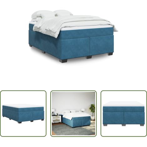 Matratze - Boxspringbett mit Matratze Dunkelblau 140x190 cm Samt (1/5)