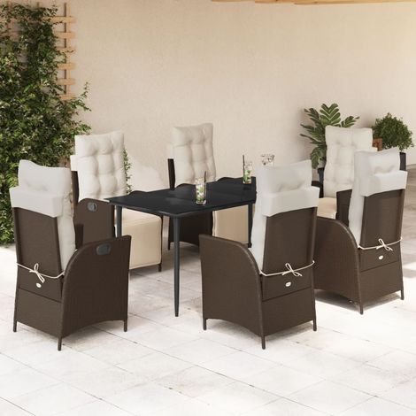 7-tlg. Garten-Essgruppe mit Kissen Braun Poly Rattan (1/5)
