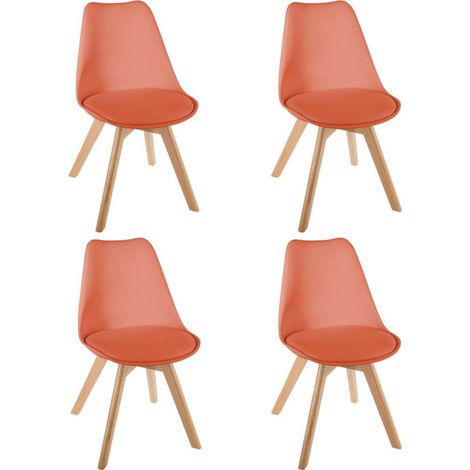 Atmosphera – Lot de 4 chaises scandinaves 81cm – Bois hêtre, polypropylène et mousse – Couleur terracotta – Design naturel et facile d'entretien (1/4)
