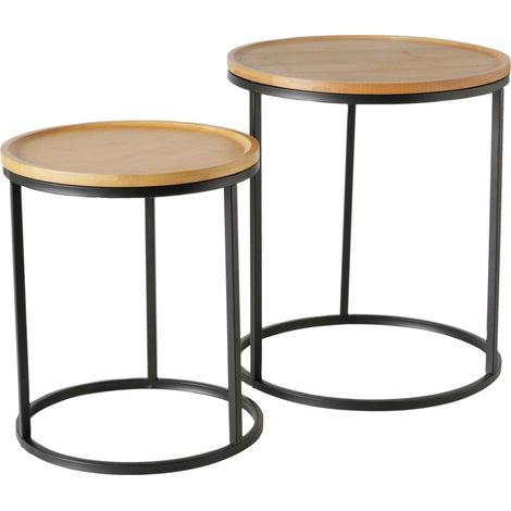 Beistelltische mit Bambusplatte BORINO, Höhe 38-45 cm, 2er-Set