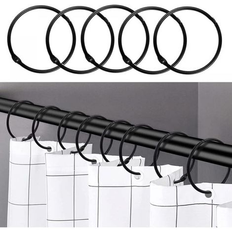 Noir - 24 anneaux de rideau de douche, crochets de rideau de douche antirouille pour salle de bain, anneaux de rideau de douche ronds décoratifs et crochets de tringle de rideau de douche (1/4)
