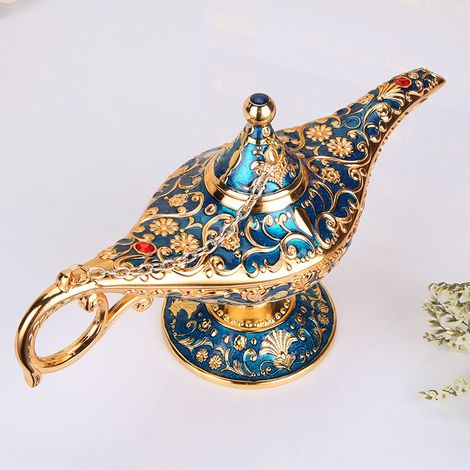 Lampe Aladdin en étain bleu transparent, artisanat européen vintage (1/2)