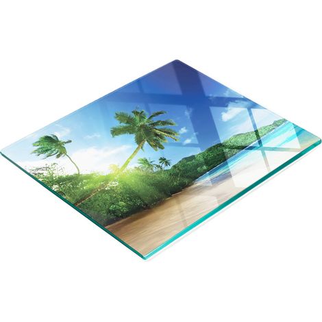 Tagliere decorativo in vetro temperato, stile Seychelles Beach, 60x52 cm (1/5)
