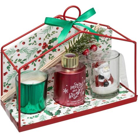 Coffret maison 2 bougies et 1 diffuseur de parfum houx et baies givrées - Atmosphera créateur d'intérieur