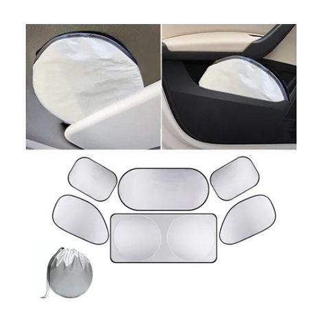 Lot de 6 pare-soleil pare-brise voiture argenté double boucle anti-UV protection solaire intérieur (1/5)