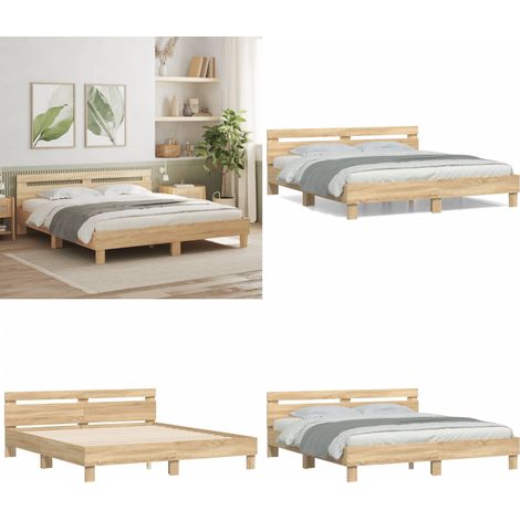 Bettgestell mit Kopfteil Sonoma-Eiche 180x200 cm Holzwerkstoff - Holzbettwäsche - Doppelbett - Bettkopfteil - Massivholzbette - Eiche Möbel - Home & Living