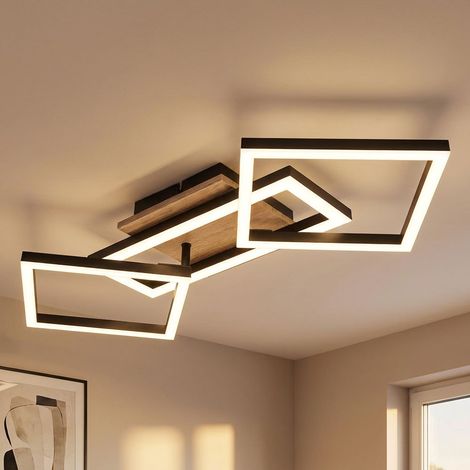 Plafonnier LED Salon réglable Plafonnier aspect bois L 70 cm (1/5)