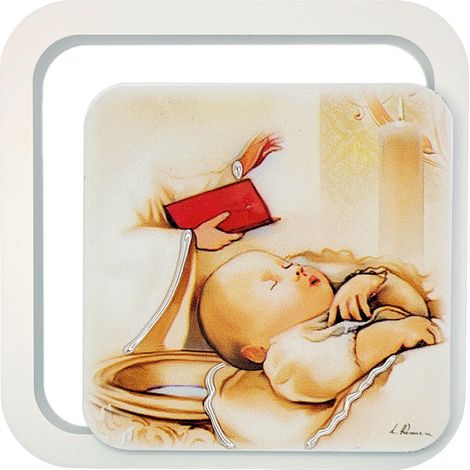 Cuadro de bautismo pintado sobre madera  Tamaño: 11x11cm  SKU: ES0620250