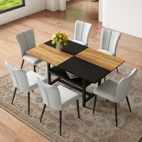 Table rectangulaire 160 cm avec 6 chaises en PU gris clair (1/5)