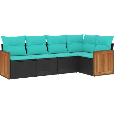 5-teiliges Gartensofa-Set mit Kissen, schwarzes Polyrattan vidaXL (1/5)