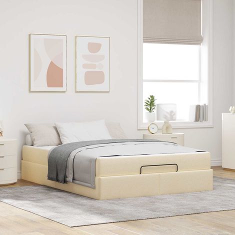 Estructura de cama con colchón 2 uds. Crema tela (1/5)