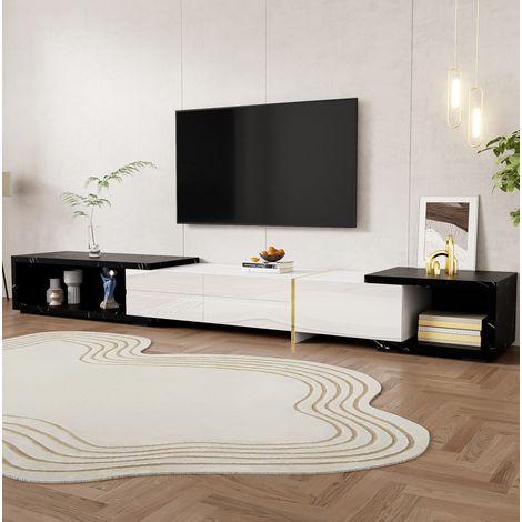 Mobile TV estensibile 140-260 x 40 x 30 cm, bianco e nero, FloraGrace (1/5)