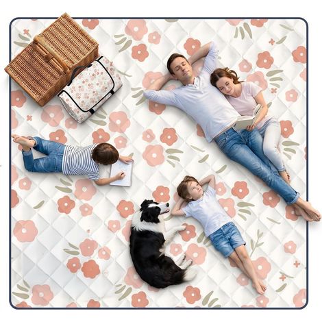 Couverture Pique Nique 200X200 cm, Tapis de Sol Camping, Tapis Pique Nique Pliable Avec PoignéE, Nappe Pique Nique, Natte de Plage ImperméAble pour Camping en Plein Air, Le Jardin, Le Plage(Orange) (1/5)