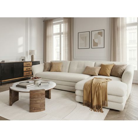 BOBOCHIC - Canapé d'angle fixe MARBLE tissu chiné Angle droit Beige (1/5)