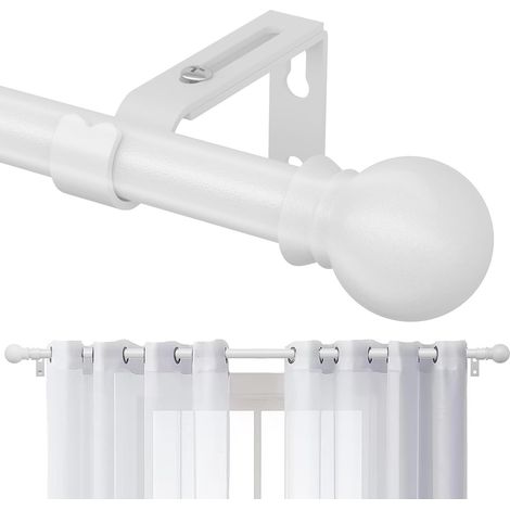 Tringle Rideau, 71-213cm Tringle à Rideaux Extensible Ensemble avec 16 mm de Diamètre - Embout Rond en Acier Inoxydable avec Supports Réglables pour Salon, Cuisine/Blanc Mat (1/5)
