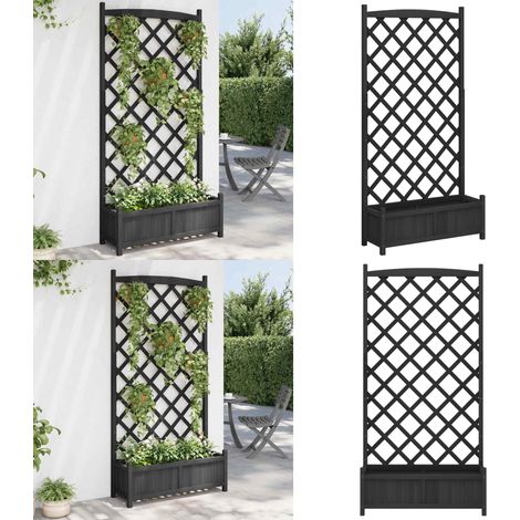 Jardinière avec treillis noir bois massif de sapin - Jardinier Noire - Jardinière Bois Massif - Pot Plante Grimpante - Support Vigne - Décoration Extérieure - Home & Living (1/5)