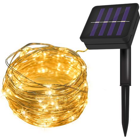 Solar-Lichterkette für den Außenbereich, [2er-Pack] 10 m lange, wasserdichte Solar-Lichterkette mit 100 LEDs und 8 Modi, Solar-Lichterkette aus Kupferdraht (warmweiß [20 Meter, 200 Lichter]) (1/5)